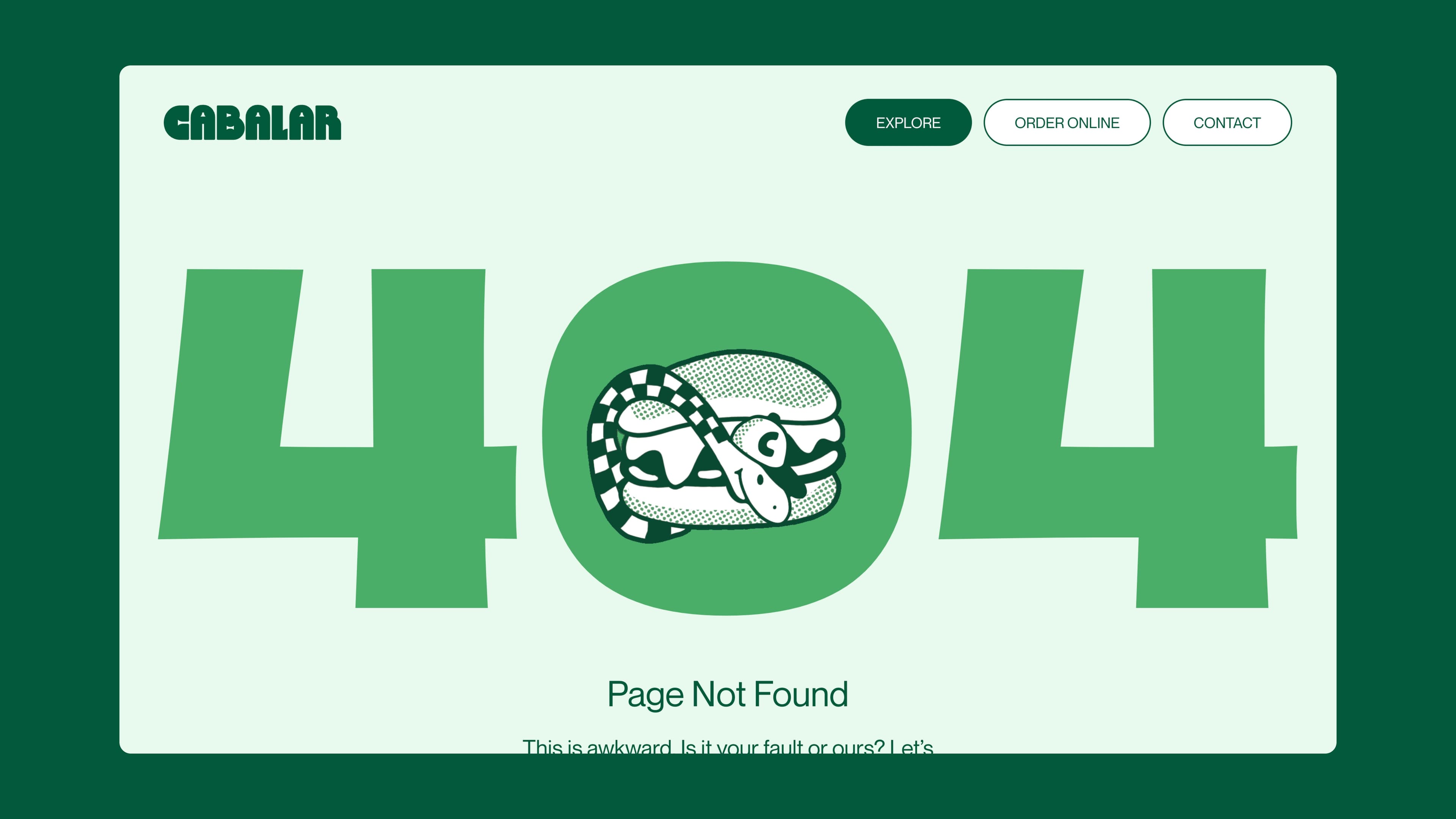 Cabalar 404 error page with snake animation