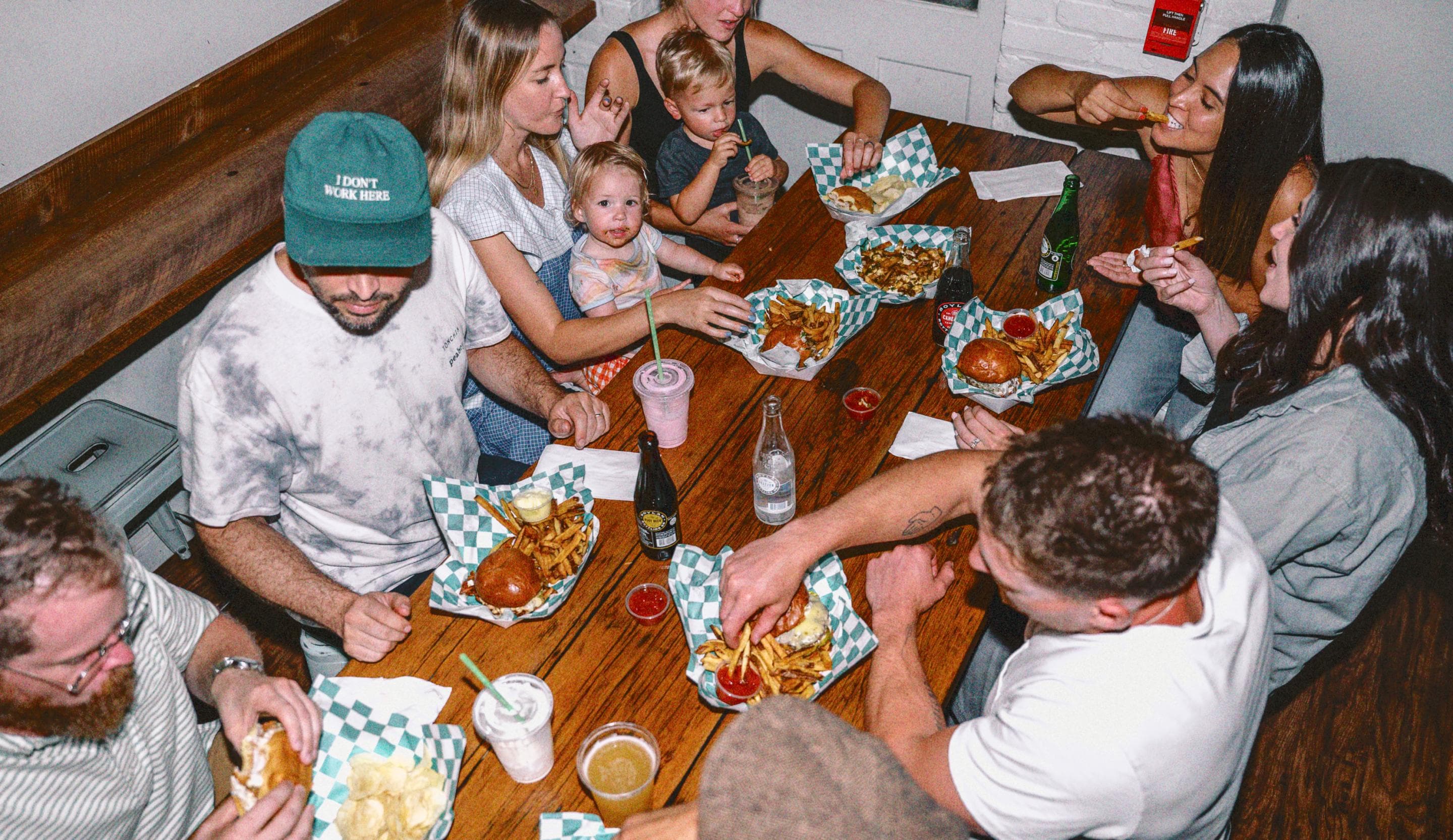 friends eating burgers and fries